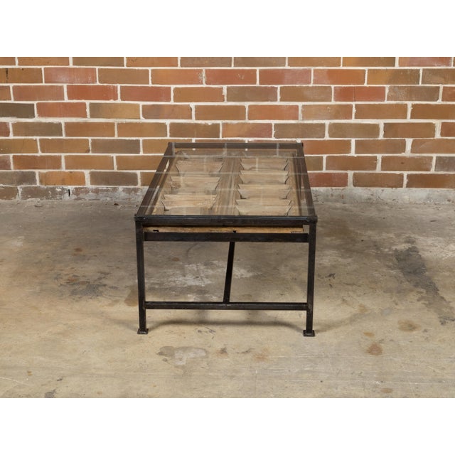Contemporary Coffee Table Made with Antique Door Fragment on Custom Iron Base For Sale - Image 9 of 11