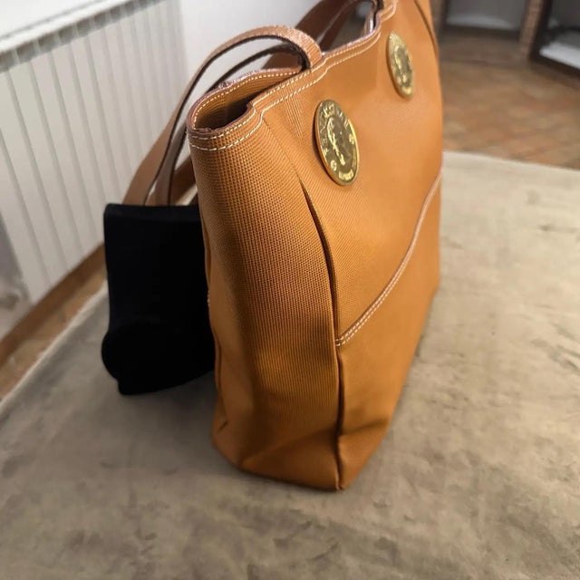 1990s Brown Leather and Fabric Tote Bag by Fendissime For Sale - Image 10 of 12