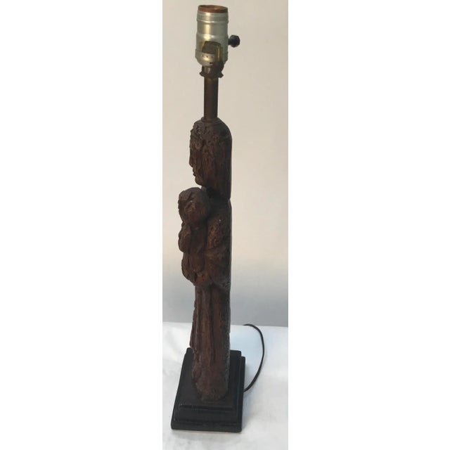 Rustic Mid- Century Plaster Table Lamp Madonna and Child For Sale - Image 3 of 11