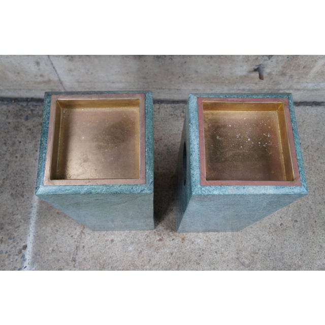 Late 20th Century Green Marble Copper Lined Hotel Lobby Trash Can Ashtray Stands- Set of 2 For Sale - Image 6 of 12