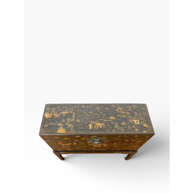 Early 20th Century Chinese Chinoiserie Lacquered Chest on Stand With Certificate of Antiquity For Sale - Image 4 of 14