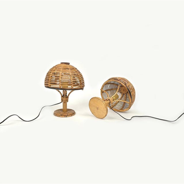 Mid-Century Bamboo & Rattan Table Lamps in the style of Louis Sognot, Italy, 1960s, Set of 2 For Sale - Image 10 of 14