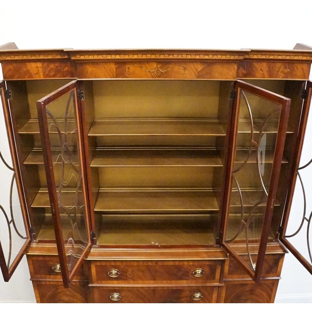 Saginaw Furniture Flame Mahogany Traditional Duncan Phyfe Style 66" Breakfront Secretary China Cabinet W. Bubble Glass For Sale In Kansas City - Image 6 of 16