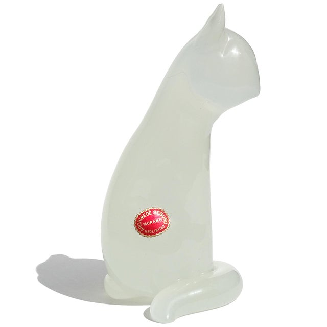Vintage Seguso Murano 1950s Opalescent Alabastro White Italian Art Glass Mid Century Cat Kitten Sculpture For Sale In Orlando - Image 6 of 10