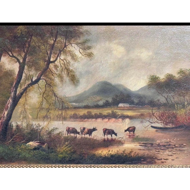 The Hudson River School 19th-Century Pastoral Landscape Oil Painting For Sale - Image 3 of 7