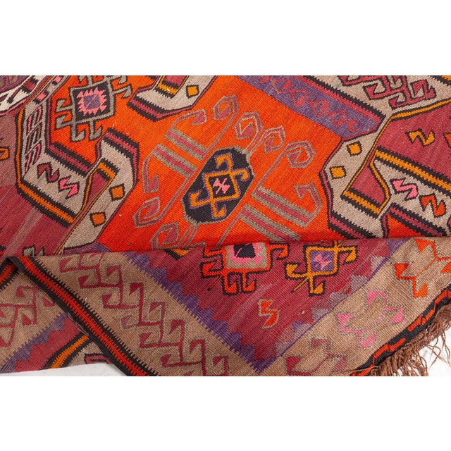 Vintage Turkish Kilim Rug Size: 5'0" × 13'0" (152 × 396 cm) This striking 1930s vintage Turkish Kilim rug is a bold...