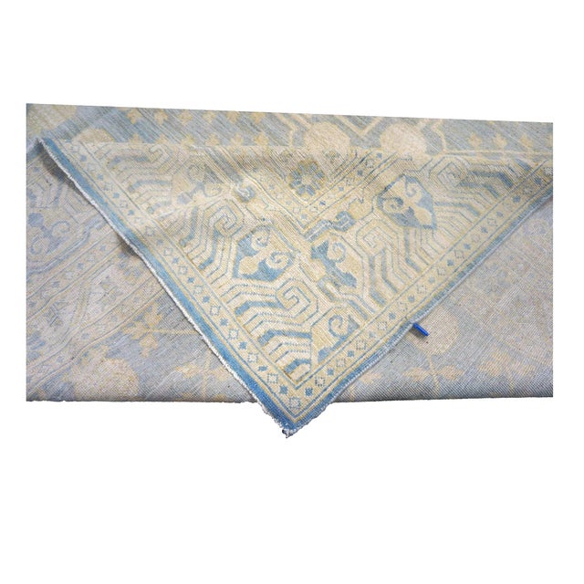 Blue Afghan Khotan Wool 11X14 Ivory & Blue Handmade Area Rug #1142201 For Sale - Image 8 of 8