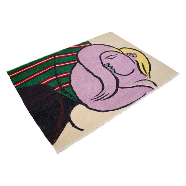 2020s Pablo Picasso - Woman With Yellow Hair - Inspired Hand Woven Area Rug - Wall Rug , Wool 3′9″ × 5′ For Sale - Image 5 of 18