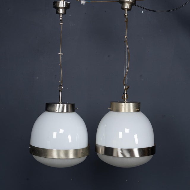 Italian Delta Opaline Pendant Lights by Sergio Mazza for Artemide, 1960s, Set of 2 For Sale - Image 13 of 14