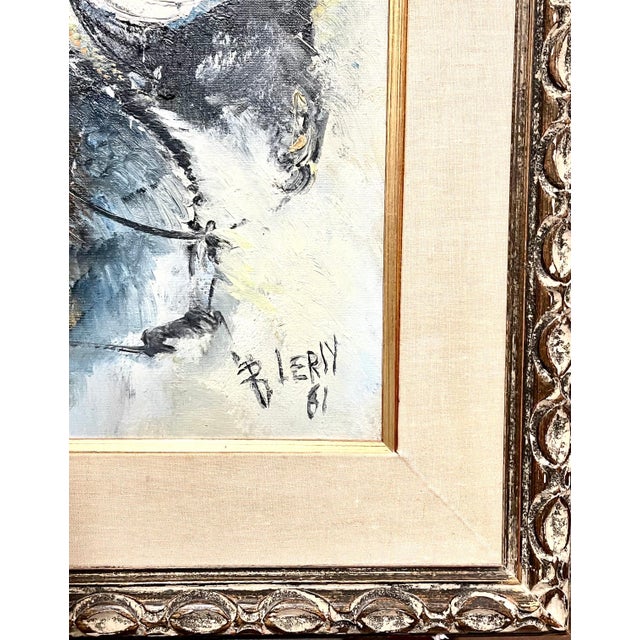 Roger Lersy, Large Modernist French Abstract Expressionist Colorful Bird Painting Roger Lersy, 1961 For Sale - Image 4 of 9