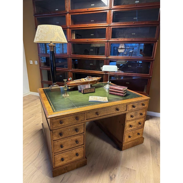 Tan Antique Partners Desk, 1890s For Sale - Image 8 of 14