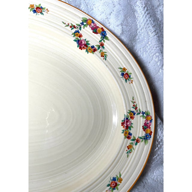 English 1970s Crown Ducal Oval Serving Platter - Fruit & Floral Rim, Embossed Grooves, Orange Color Trim For Sale - Image 3 of 6