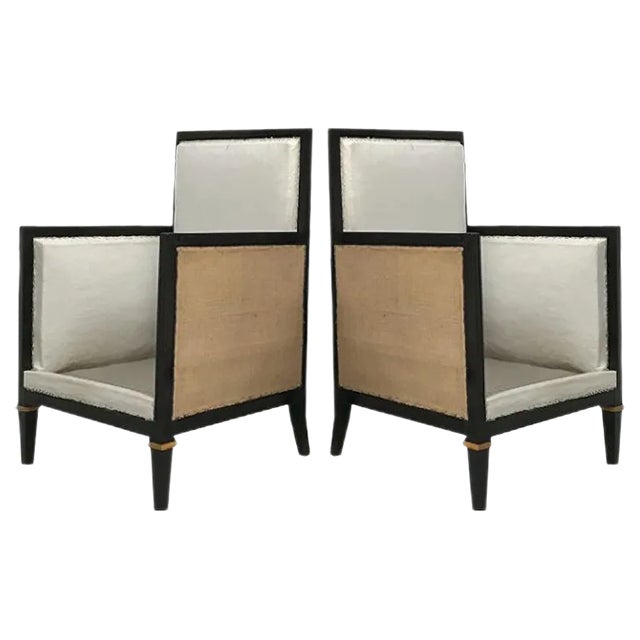 Set of Mid-Century Ebonized Wooden Lounge Chairs For Sale