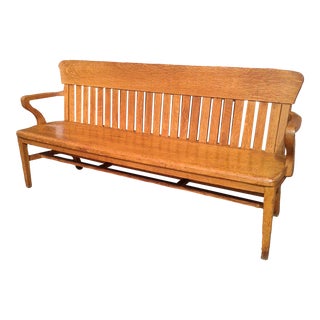1920s Antique Quarter Sawn Oak Courthouse or Railroad Depot Bench For Sale