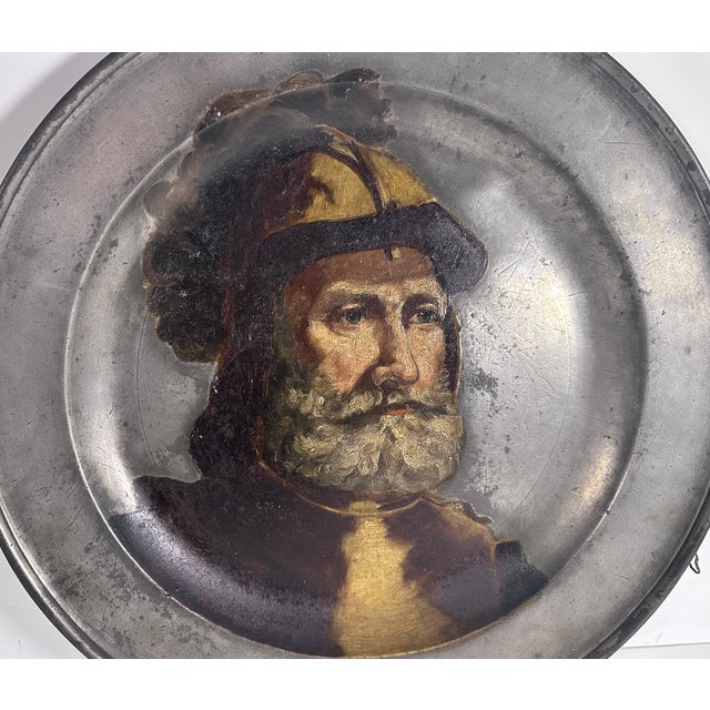 Rare & Original Antique Portrait Painting of a Knight Decorating a John Townsend Charger for your consideration. The...