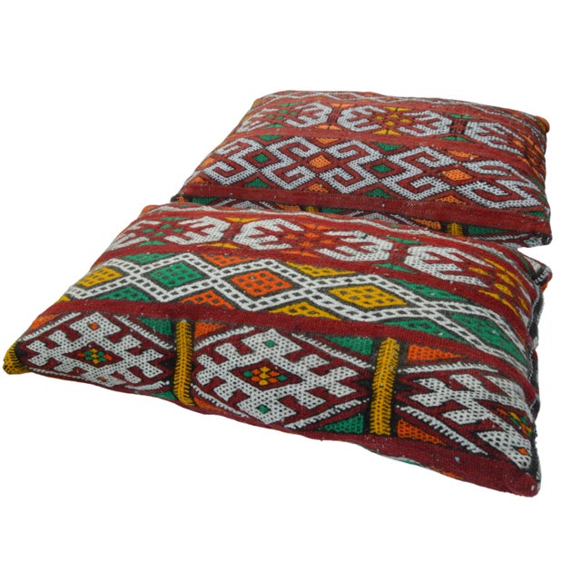 Orange Vintage Colorful Berber-Patterned Moroccan Pillows- a Pair For Sale - Image 8 of 11
