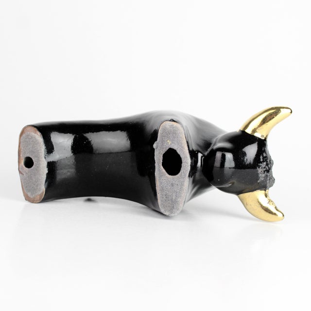 Mid-Century Modern Otto Keramik Ceramic Bull Buffalo Figurine Black Gold Horns Germany For Sale - Image 12 of 12