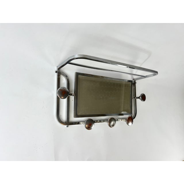 Antique French Art Deco Coat Rack with 5 Hooks, Mirror and Shelf, 1920s For Sale - Image 4 of 13