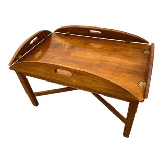 Vintage Ethan Allen Butler's Tray Oval Cocktail Table Colonial Revival Maple For Sale