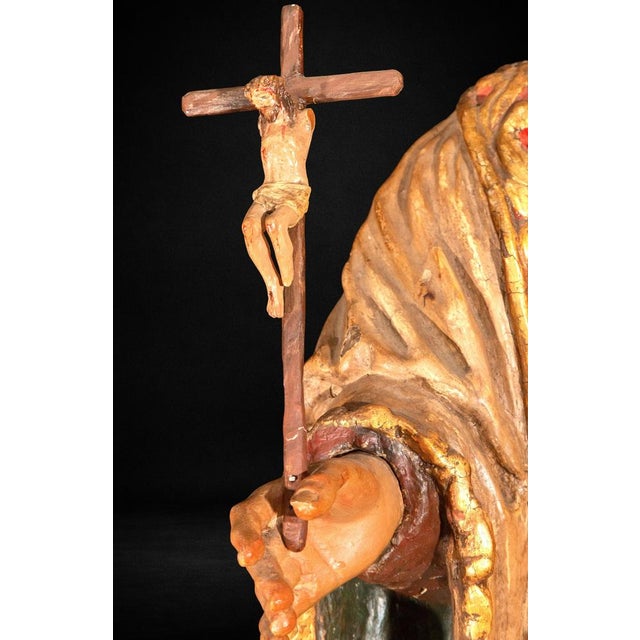 Spanish Artist, Colonial Sculpture of Saint Francis Xavier, 18th Century, Polychrome Wood For Sale - Image 9 of 11