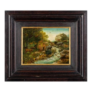 Antique Provincial European Painting of Adam and Eve in Paradise For Sale