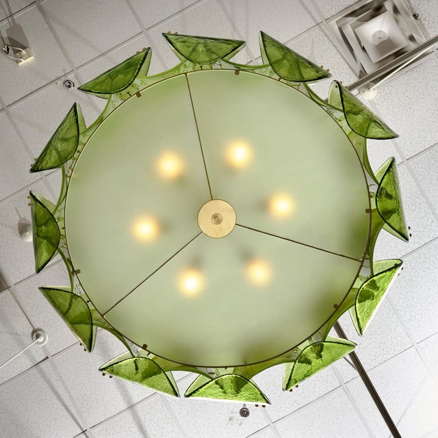 Venetian Glass, Impressive Drum Chandelier, Green, Murano, Italy For Sale - Image 9 of 9