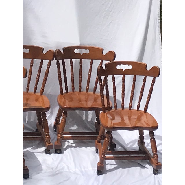Brown MCM Vintage Tell City Tavern Chairs Rolling Wood Dining Chairs For Sale - Image 8 of 17