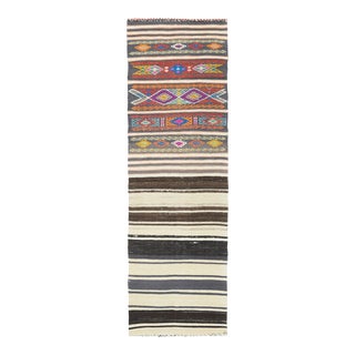 Vintage Turkish Oushak Handmade Wool Cotton Beige Runner Rug For Sale