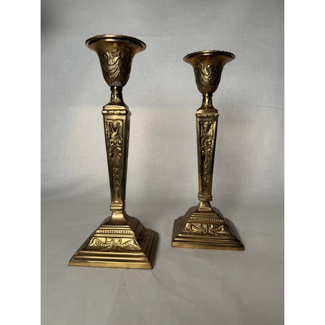 Early 20th Century Pair of French Renaissance Solid Brass Candlesticks For Sale - Image 5 of 12