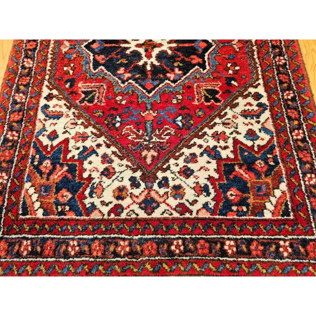 Vintage Persian Heriz Rug, Hand-Knotted Wool, Geometric Medallion Pattern, Red & Ivory, 3x5 For Sale - Image 12 of 17