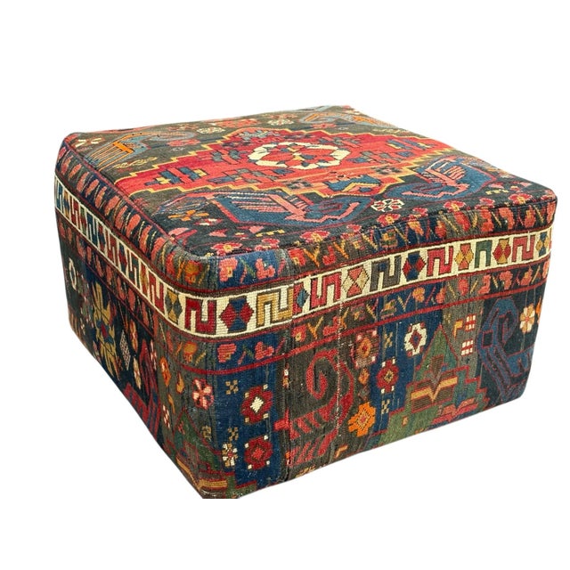 Vintage Multi Color Turkish Kilm Ottoman For Sale - Image 4 of 12