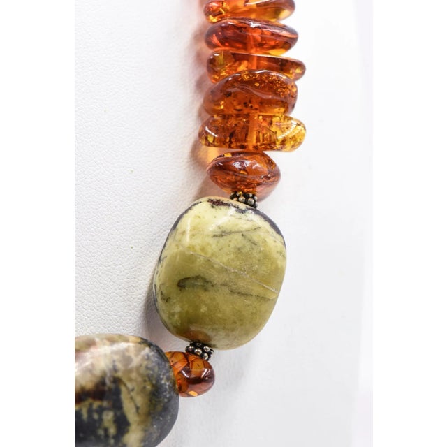 Amber and Green Stone Bead Necklace with Sterling Silver For Sale - Image 10 of 10
