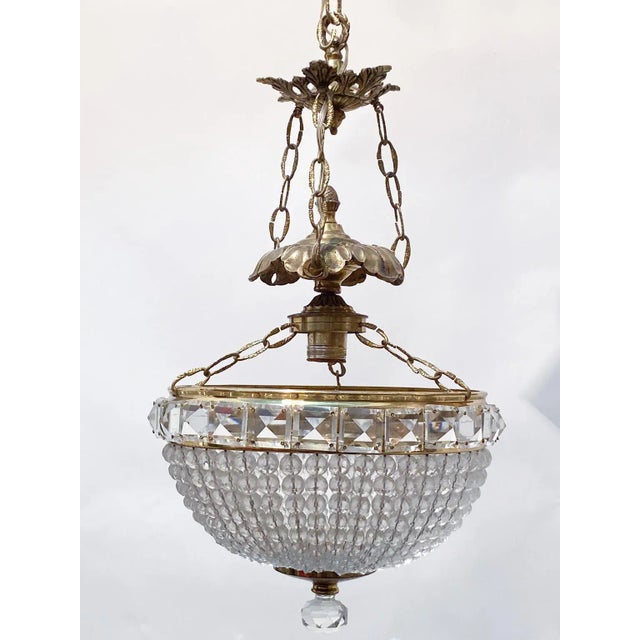 1960s Vintage Brass Beaded Basket Chandelier For Sale - Image 5 of 5