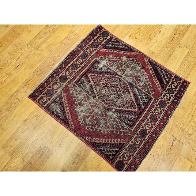 19th Century Antique Turkish Village Rug, Handwoven Wool, Geometric, 1900s, 3' x 3' For Sale - Image 9 of 10