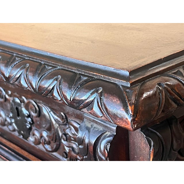19th Century Spanish Two Faces Baroque Style Oak Library Table or Desk For Sale - Image 9 of 18