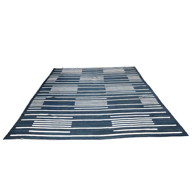 Ariana Grand 11x16 Turkmen Maimana Handwoven Indigo Geometric Kilim | Chairish For Sale - Image 4 of 8