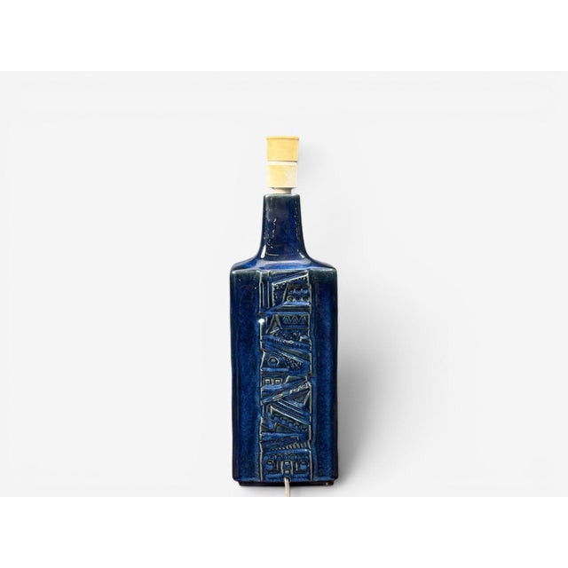 Désirée Stentøj, Blue Glazed Stoneware, Large Table Lamp, Denmark, 1970s For Sale - Image 11 of 12