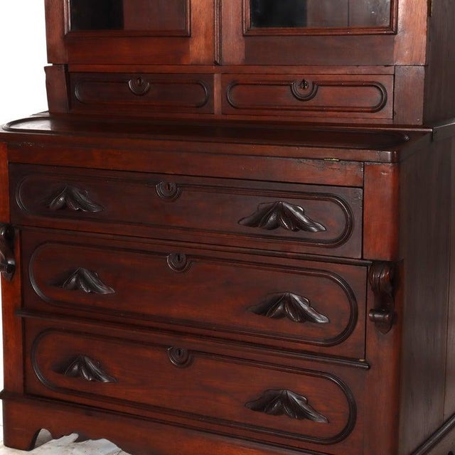 Brown Antique Eastlake Victorian Walnut Secretary Desk C1880 For Sale - Image 8 of 18
