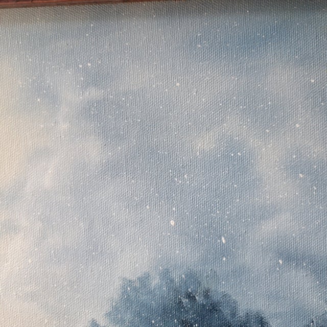 VTG Oil Painting 25"x21" Canvas Snow Cabin Stream Trees Water SGN Bd Pollard '93 For Sale - Image 14 of 18
