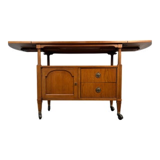 Mid 20th Century Modern Walnut and Brass Drop Leaf Bar Cart For Sale