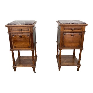 Late 19th Century Vintage French Marble Top Nightstands - a Pair For Sale