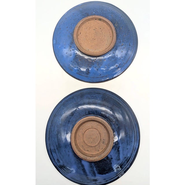 Vintage Wheel Thrown Studio Pottery Glazed Stoneware Plates, a Pair For Sale - Image 12 of 12