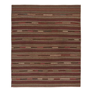 1950s Vintage Persian Kilim in Pink and Beige-Brown Stripes by Rug & Kilim For Sale