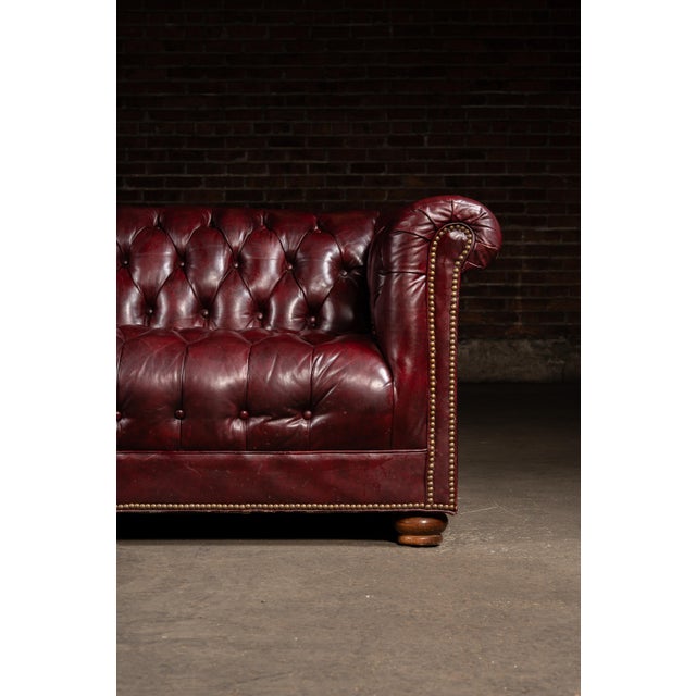 Animal Skin Vintage Tufted Leather Chesterfield Sofa in Oxblood For Sale - Image 7 of 11