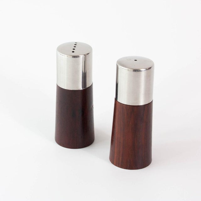 1960s Vintage Danish Wood and Chrome Salt and Pepper Shakers, 1960s, Set of 2 For Sale - Image 5 of 12