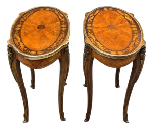 19th Century Pair of Louis XV Style Marquetry Side Table With Gilt Bronze Accents