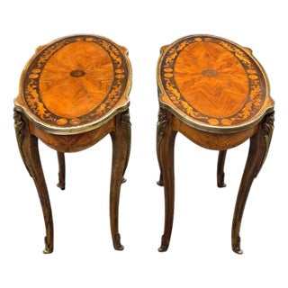 Antique 19th Century Pair of Louis XV Style Marquetry Side Table With Gilt Bronze Accents For Sale