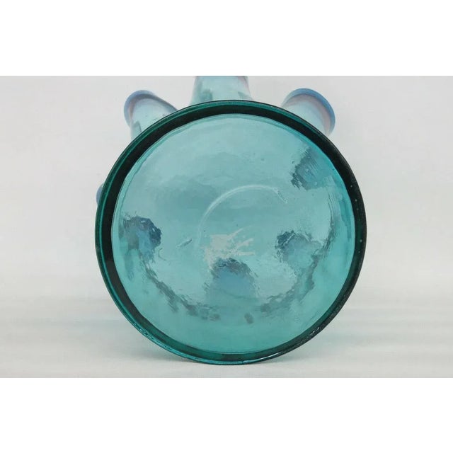 Mid Century Modern Blue Art Glass Ruffled Rim Handkerchief Bowl Vase For Sale - Image 10 of 11