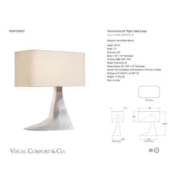 Anne-Marie Barton by Visual Comfort Signature Terra-Forma 23" Right Table Lamp in Plaster White with Bouclé Shade...