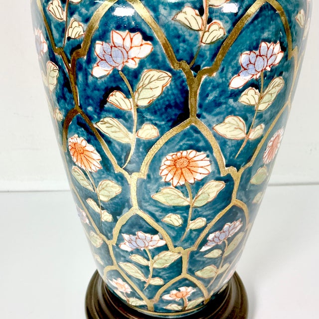 Mid 20th Century Chinoiserie Boho Chic Hollywood Regency Ceramic Flora Botanical Table Lamp, Textile Shade For Sale - Image 10 of 18